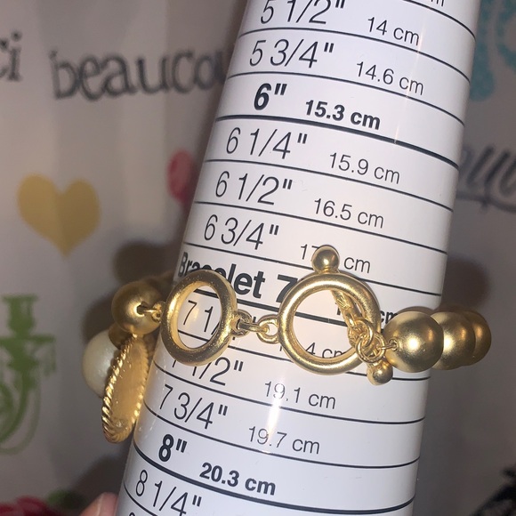 Karine Sultan Elegant Gold Beaded Bracelet with Pearl and Coin Charm - Picture 4 of 11